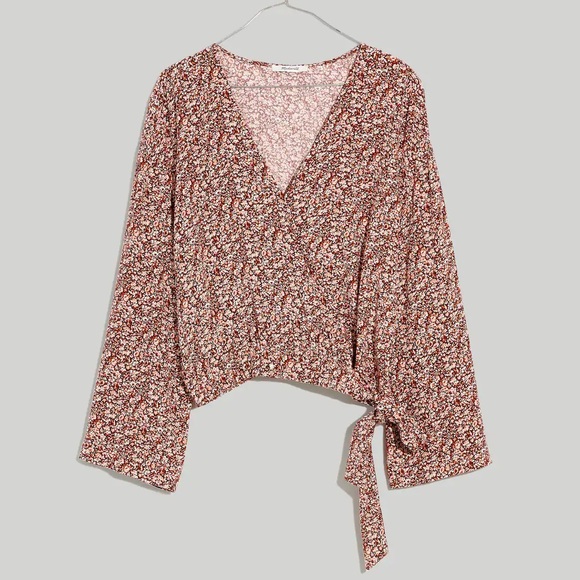 NWOT Madewell Tie-Front wrap top cottage garden ditsy floral earthtone neutral - Picture 3 of 11